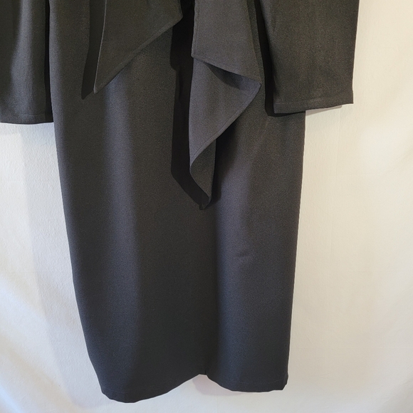 eShakti Asymmetric Ties Crepe Shift Dress Sz L-14 Black Minimalist Cocktail - Picture 5 of 12
